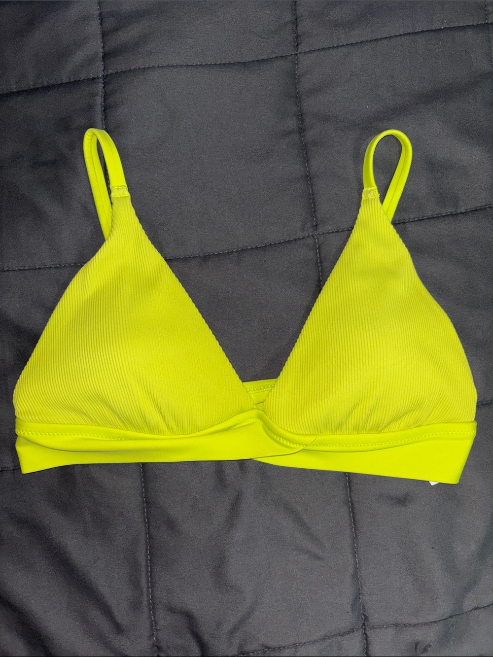 Aerie Ribbed Neon Green Yellow Triangle Bikini Top Sz Large